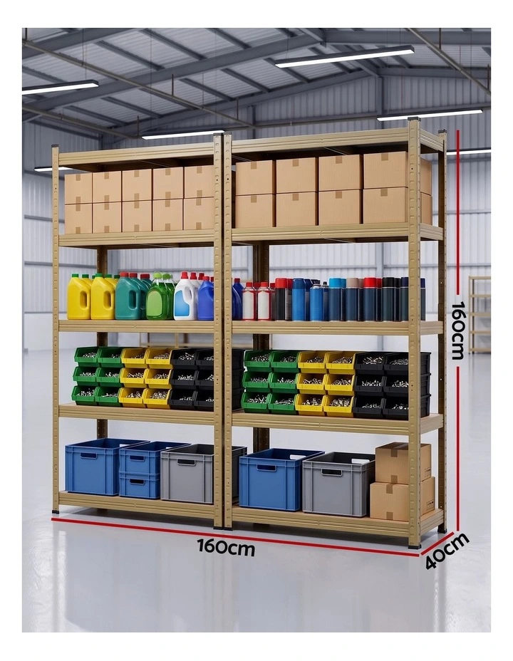 Giantz 2-Rack Garage Shelving 1.6X0.8m MDF Warehouse Shelves Storage Rack Yellow image 2