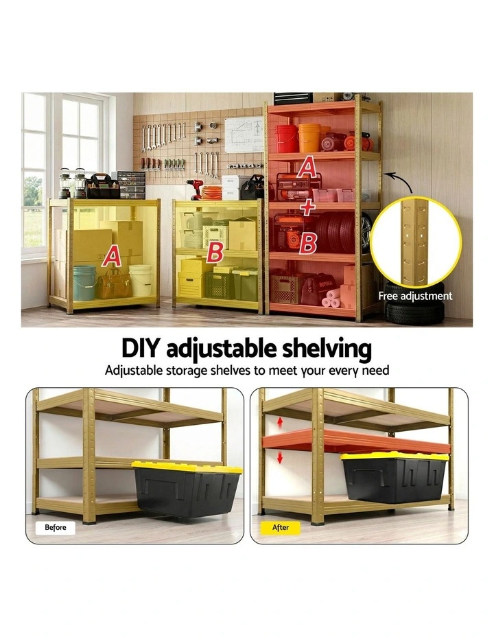 Giantz 2-Rack Garage Shelving 1.6X0.8m MDF Warehouse Shelves Storage Rack Yellow image 5