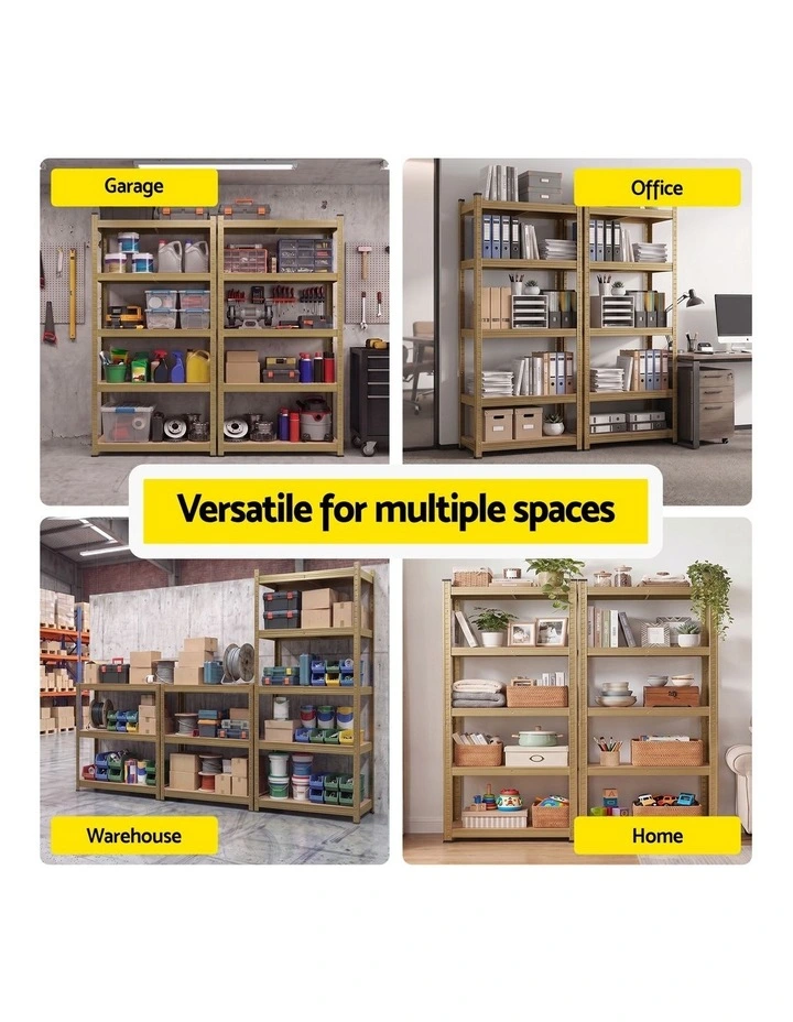 Giantz 2-Rack Garage Shelving 1.6X0.8m MDF Warehouse Shelves Storage Rack Yellow image 6