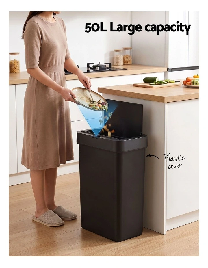 Artiss Rubbish Bin 50L Sensor Kitchen Automatic Motion Plastic Touchless Black image 4