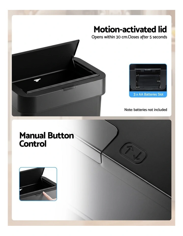 Artiss Rubbish Bin 50L Sensor Kitchen Automatic Motion Plastic Touchless Black image 5