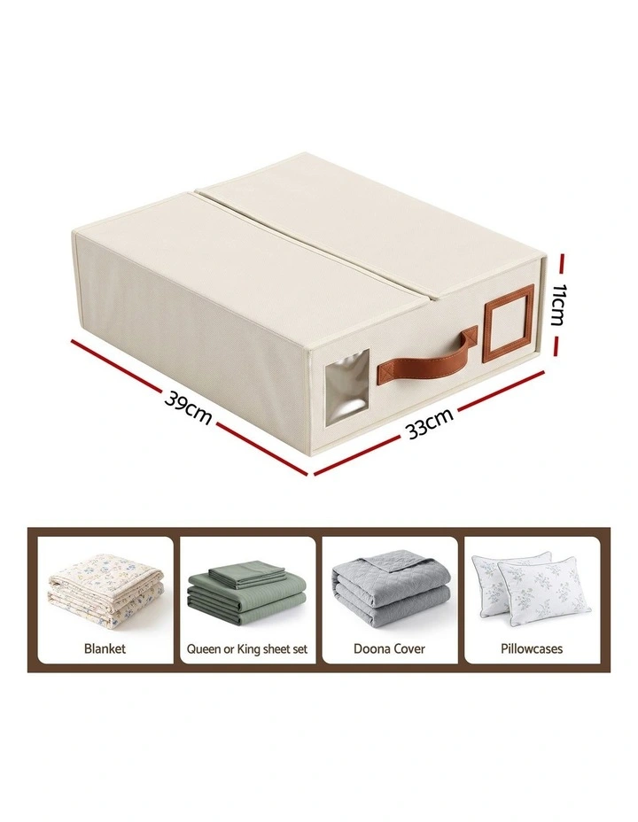 Artiss Bed Sheet Organisers Box 4Pcs Storage King Size Bedding Foldable Beige image 2