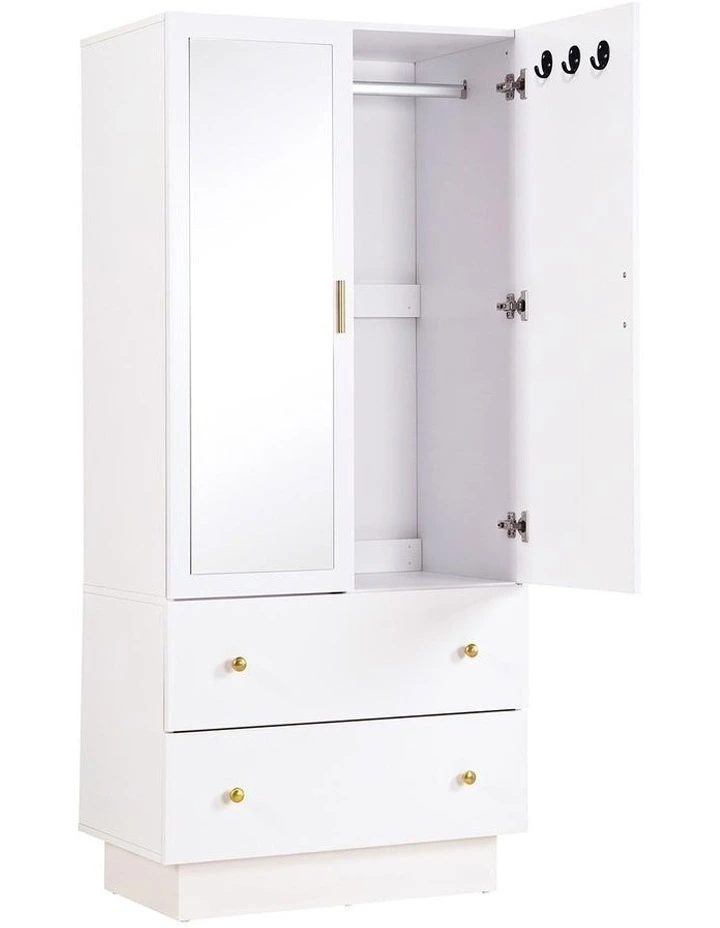 Artiss LED Wardrobe Cabinet Clothes Storage with Mirror 2 Drawers Hanging Rail image 1