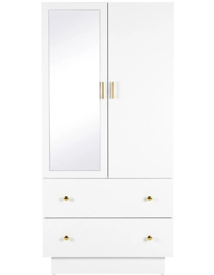 Artiss LED Wardrobe Cabinet Clothes Storage with Mirror 2 Drawers Hanging Rail image 3