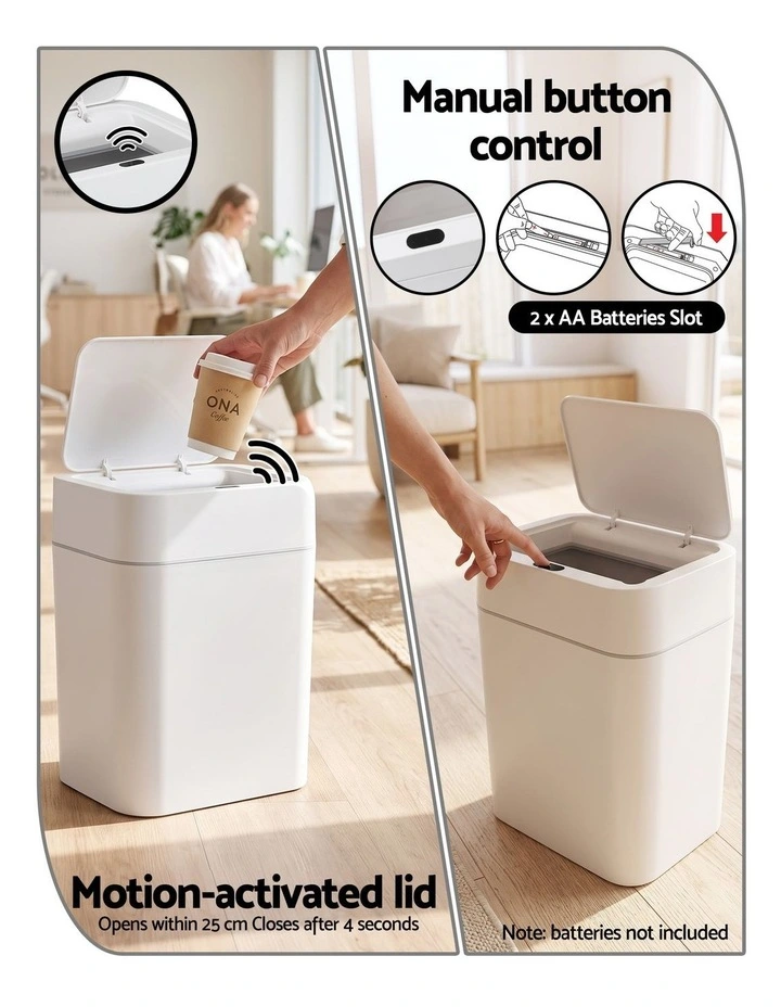 Artiss Rubbish Bin 12L 2-Pack Sensor Kitchen Automatic Motion Touchless White image 5