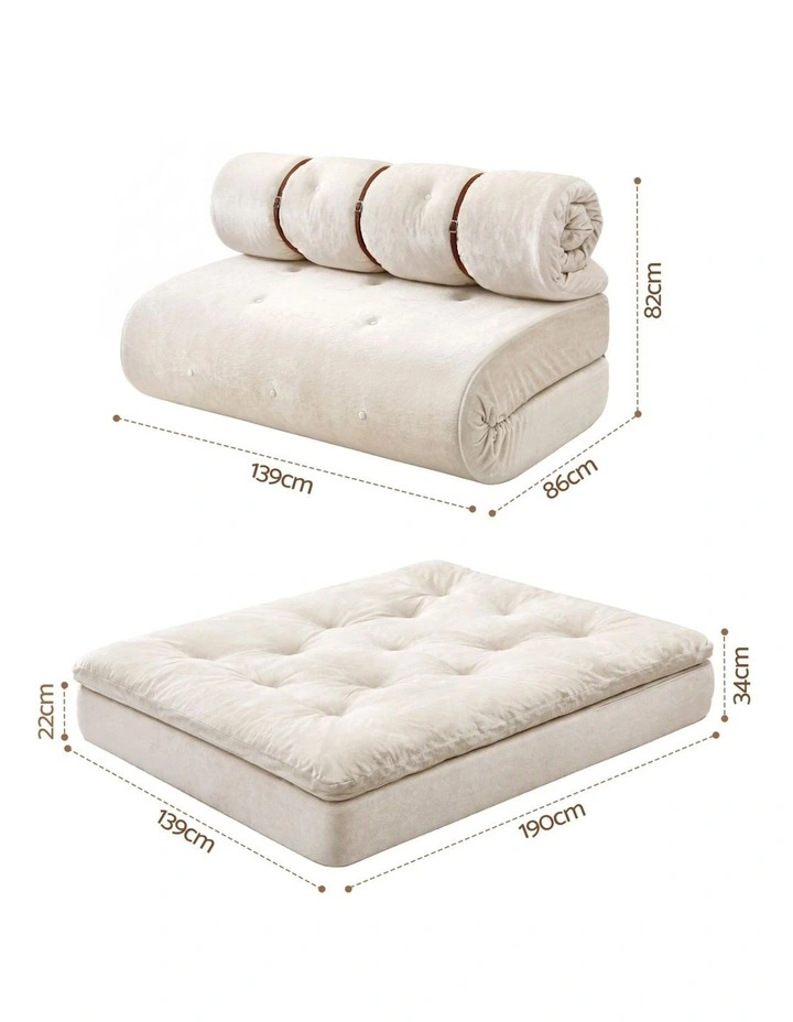 Artiss Convertible Sofa Bed Roll-Up Sleeper Chair Fold Out Couch Floor Lounge image 2