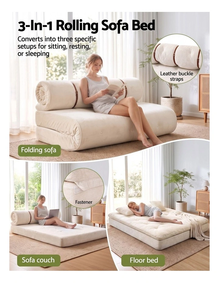 Artiss Convertible Sofa Bed Roll-Up Sleeper Chair Fold Out Couch Floor Lounge image 4