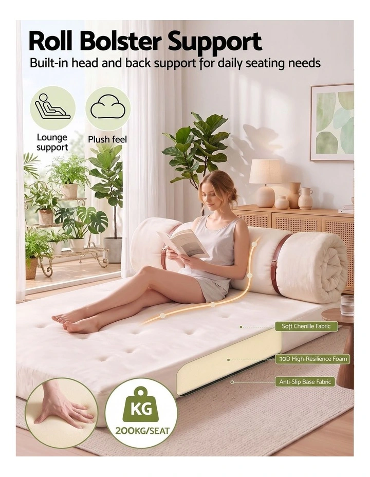 Artiss Convertible Sofa Bed Roll-Up Sleeper Chair Fold Out Couch Floor Lounge image 5