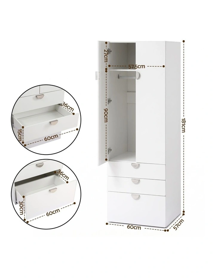 Artiss Wardrobe Cabinet Bedroom Clothes Storage Organiser Cupboard 3 Drawers Shelf Hanging Rod image 2