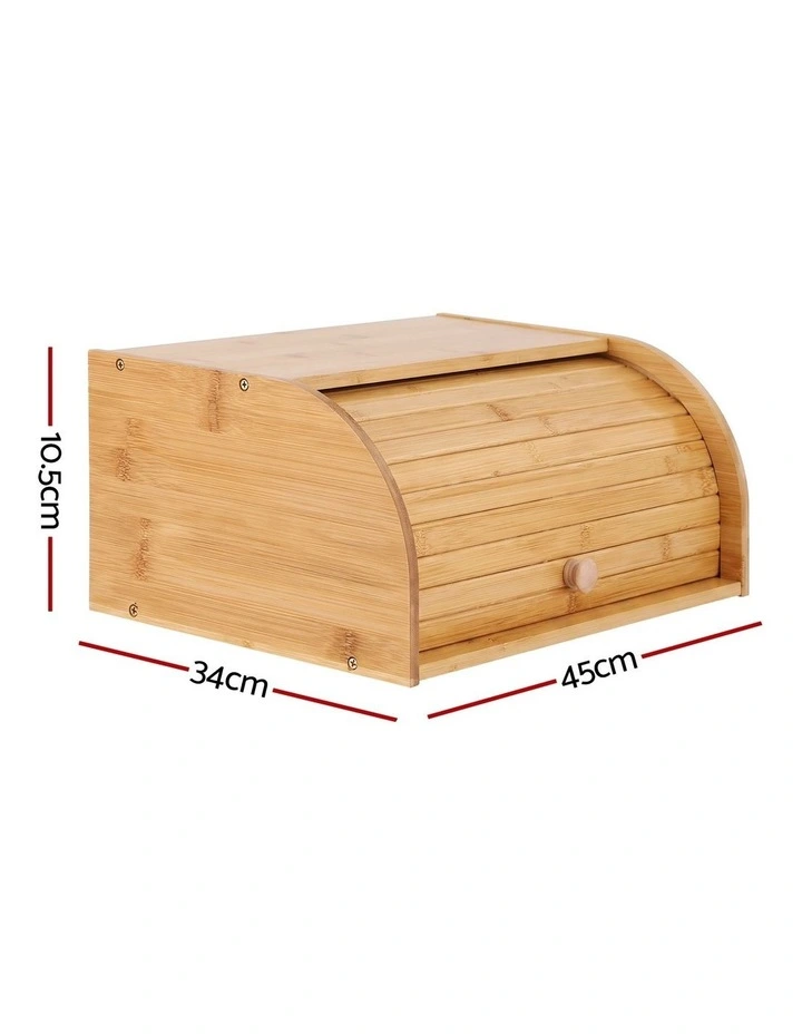 Artiss Bamboo Bread Box Bin Roll Top Kitchen Countertop Storage 45cm Natural image 2
