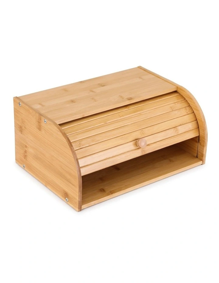 Artiss Bamboo Bread Box Bin Roll Top Kitchen Countertop Storage 45cm Natural image 3
