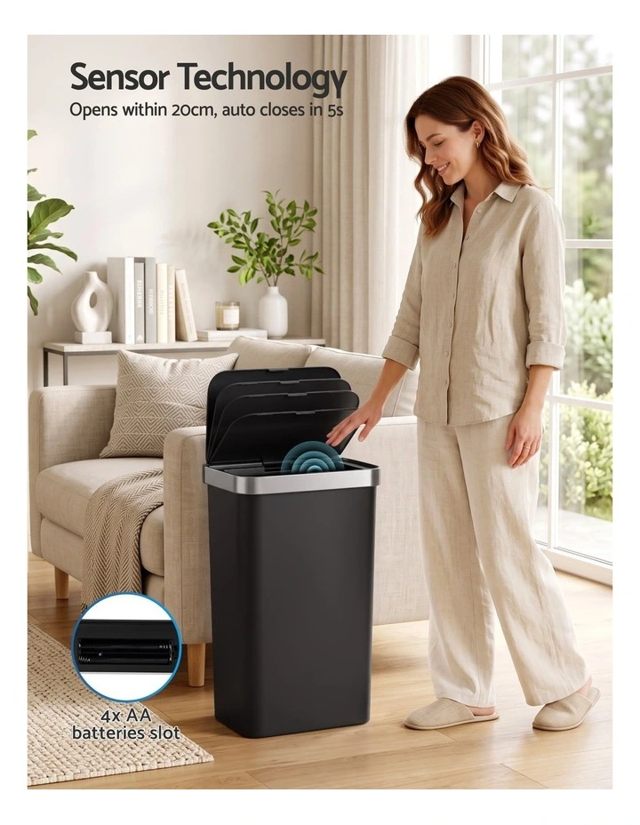 Devanti 50L Motion Sensor Trash Bin Automatic Kitchen Waste Dustbin Black image 4