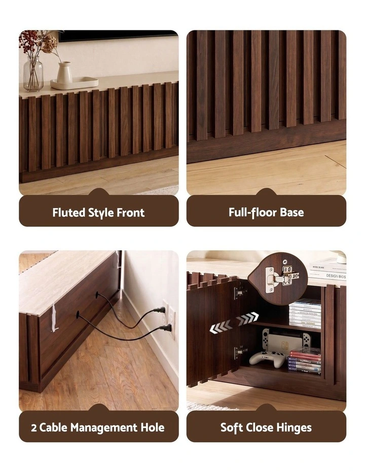 Artiss 180cm TV Unit Entertainment Cabinet Fluted Style Anti-tip Kit Walnut image 5