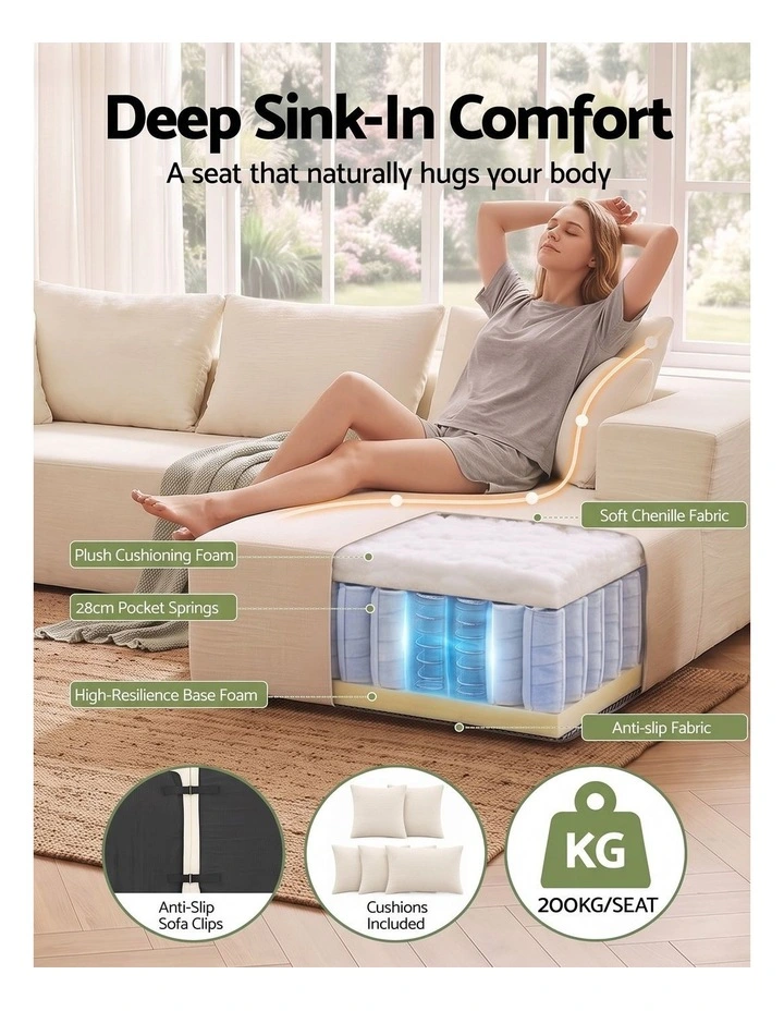 Artiss Modular Sectional Sofa 4-Seater L-Shaped Boneless Sofa Bed Chaise Lounge image 5