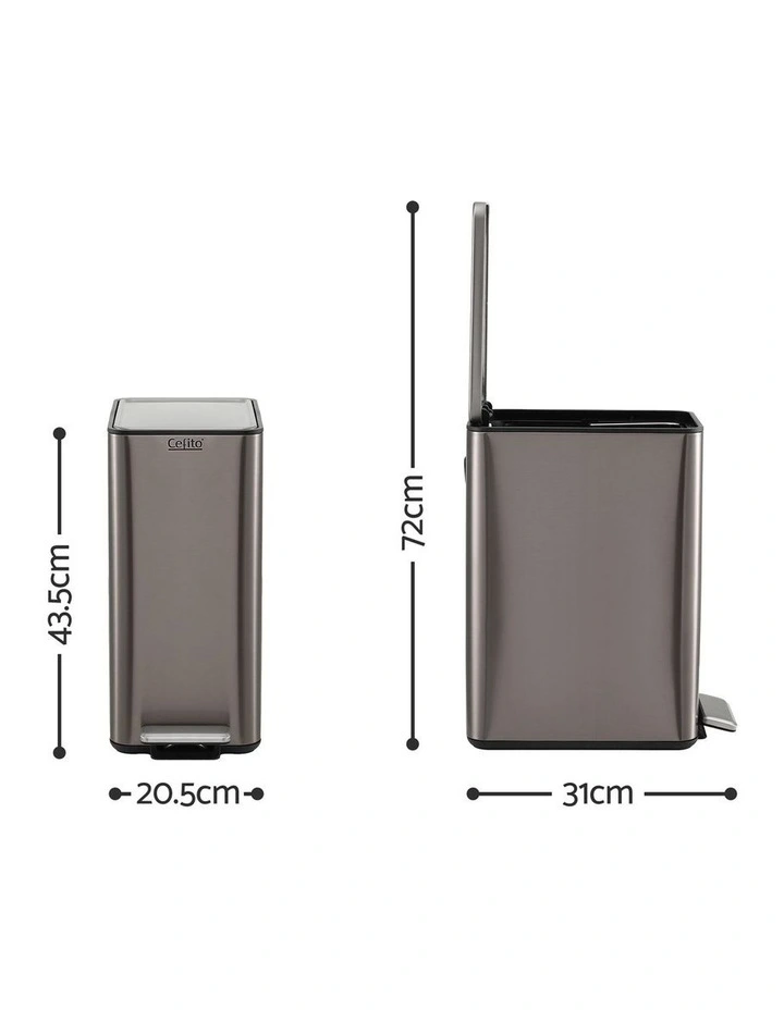 Cefito 15L Pedal Rubbish Bin Slim Carbon Steel Garbage Bin for Home Grey image 2