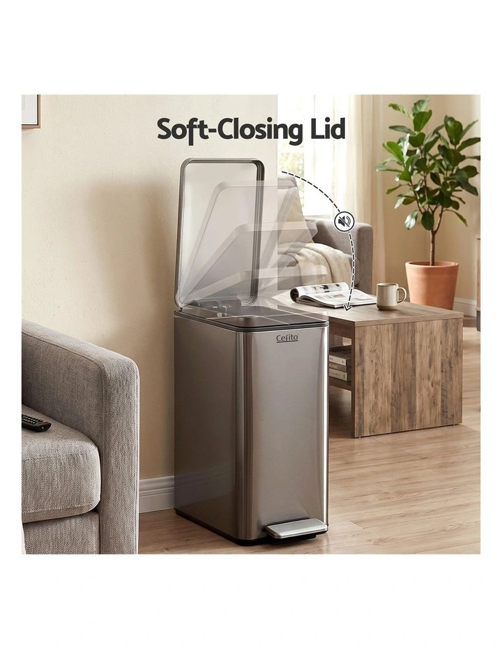 Cefito 15L Pedal Rubbish Bin Slim Carbon Steel Garbage Bin for Home Grey image 4
