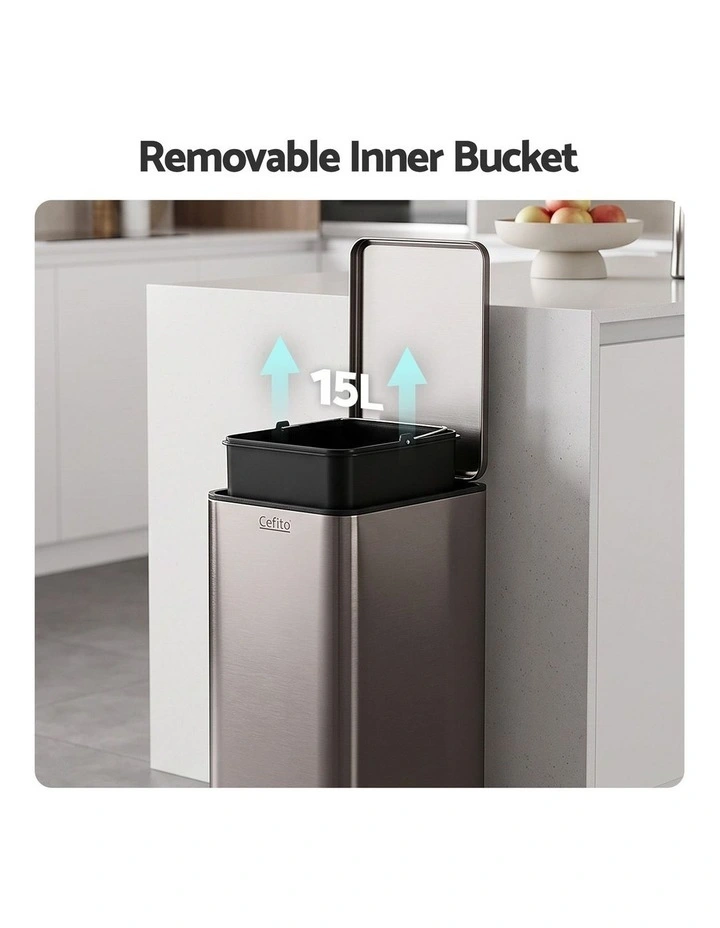 Cefito 15L Pedal Rubbish Bin Slim Carbon Steel Garbage Bin for Home Grey image 5