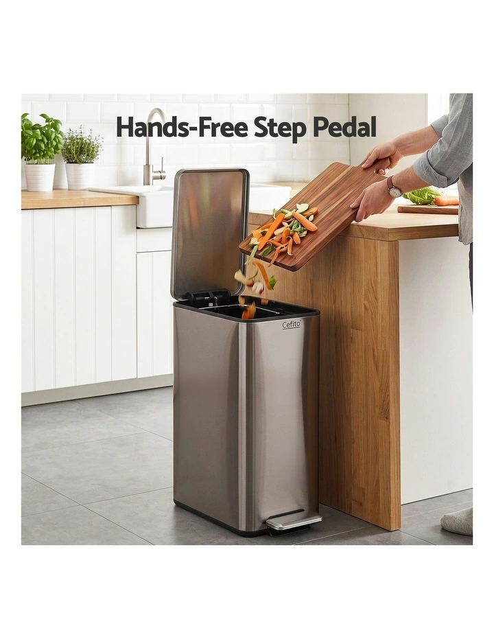 Cefito 15L Pedal Rubbish Bin Slim Carbon Steel Garbage Bin for Home Grey image 6
