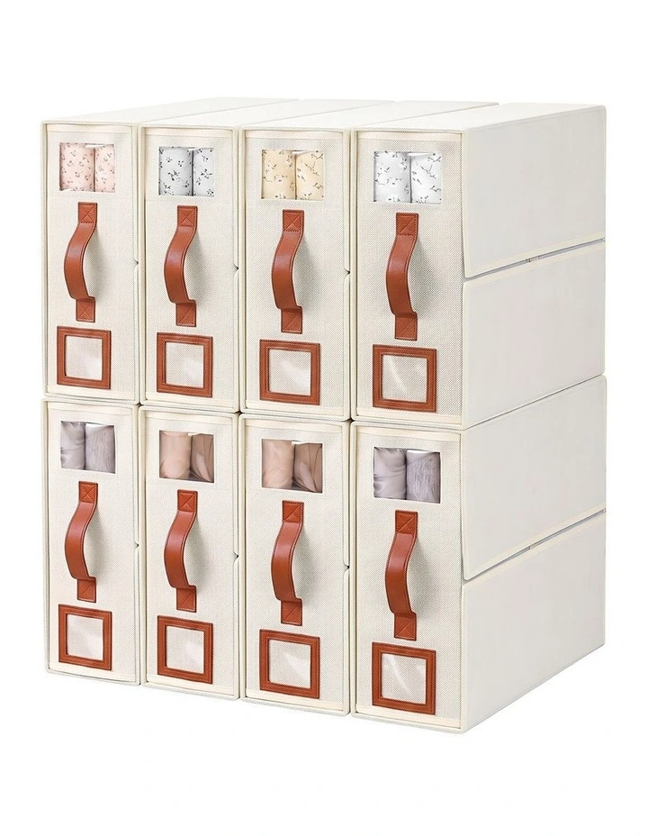Artiss Bed Sheet Organisers Box 8Pcs Storage King Size Bedding Foldable Beige image 1