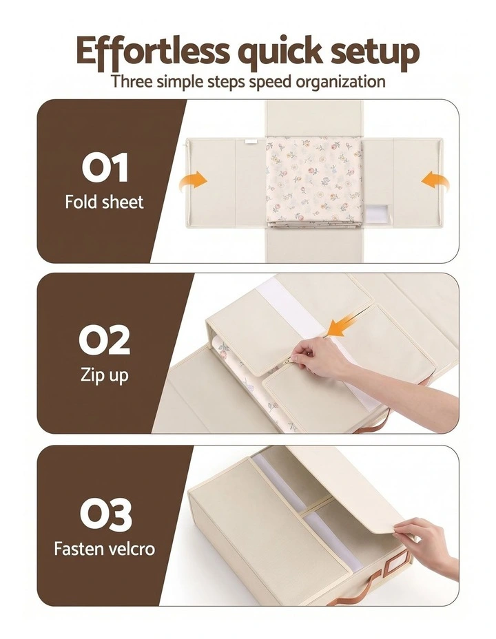 Artiss Bed Sheet Organisers Box 8Pcs Storage King Size Bedding Foldable Beige image 6