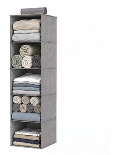 Artiss Hanging Closet Organiser 5 Tier Wardrobe Storage Grey 104cm