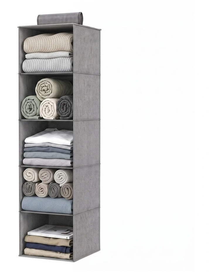 Artiss Hanging Closet Organiser 5 Tier Wardrobe Storage Grey 104cm image 1