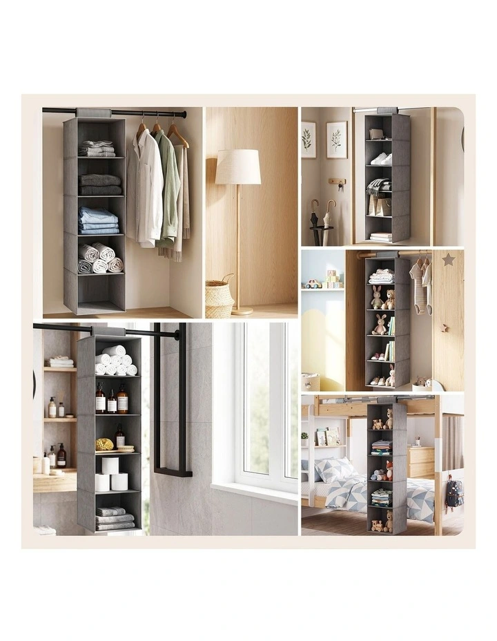Artiss Hanging Closet Organiser 5 Tier Wardrobe Storage Grey 104cm image 6