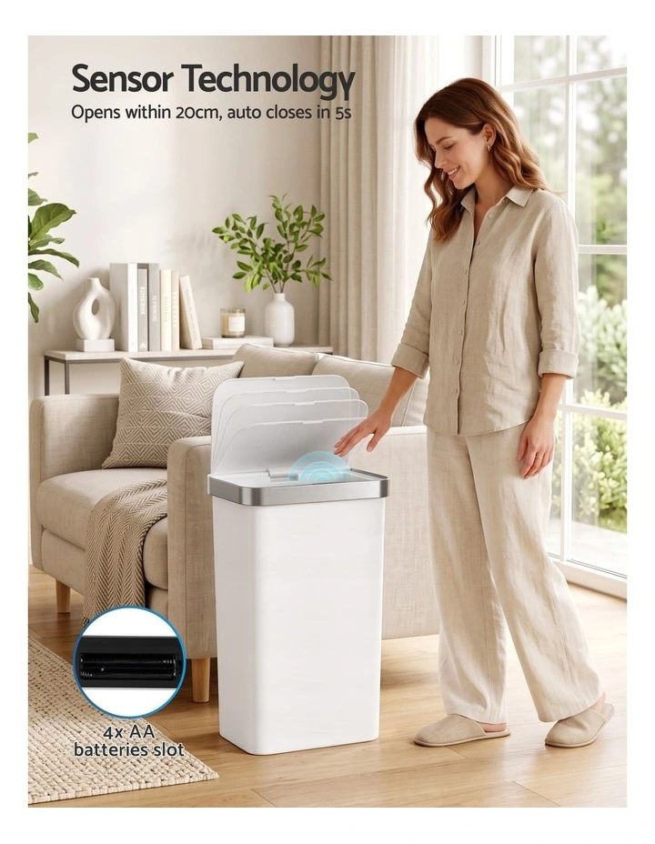 Devanti 50L Motion Sensor Trash Bin Automatic Kitchen Waste Dustbin White image 4