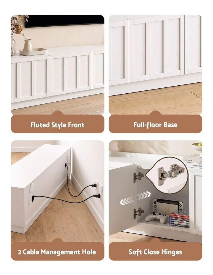 Artiss 180cm TV Unit Entertainment Cabinet Fluted Style Cable Management White image 6