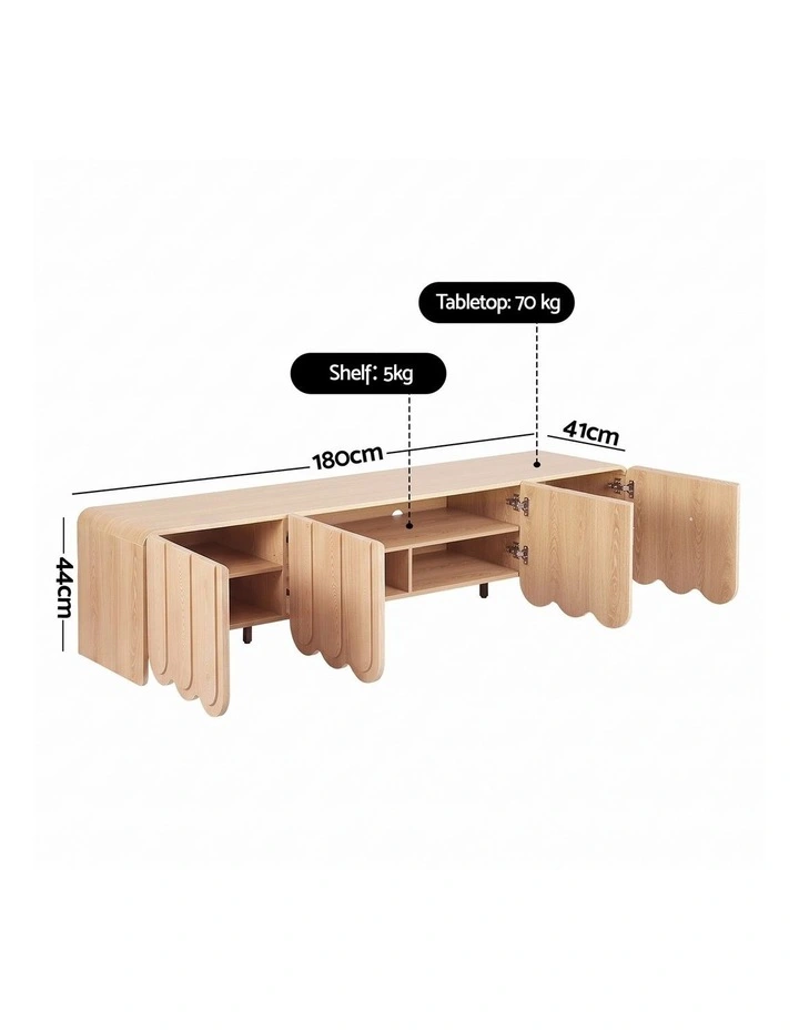 Artiss 180cm TV Unit Scalloped Entertainment Cabinet w/ Adjustable Shelves Wood image 2