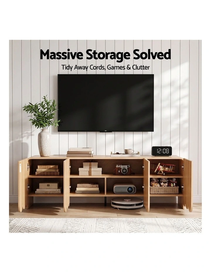 Artiss 180cm TV Unit Scalloped Entertainment Cabinet w/ Adjustable Shelves Wood image 4