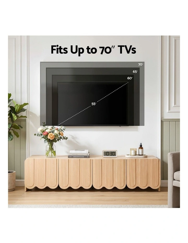 Artiss 180cm TV Unit Scalloped Entertainment Cabinet w/ Adjustable Shelves Wood image 5