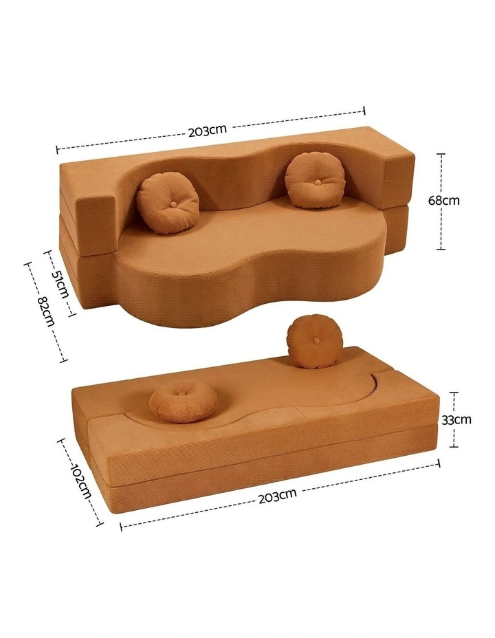Artiss Folding Sofa Bed Floor Couch 2-in-1 Convertible Futon Loveseat Orange image 2