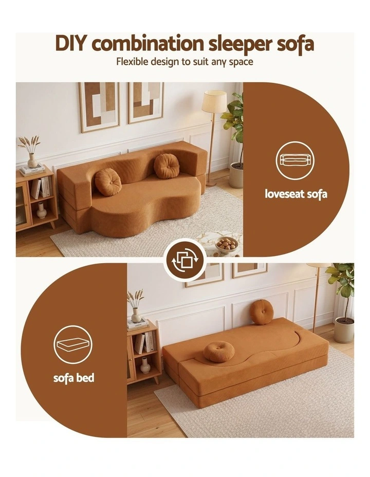 Artiss Folding Sofa Bed Floor Couch 2-in-1 Convertible Futon Loveseat Orange image 4