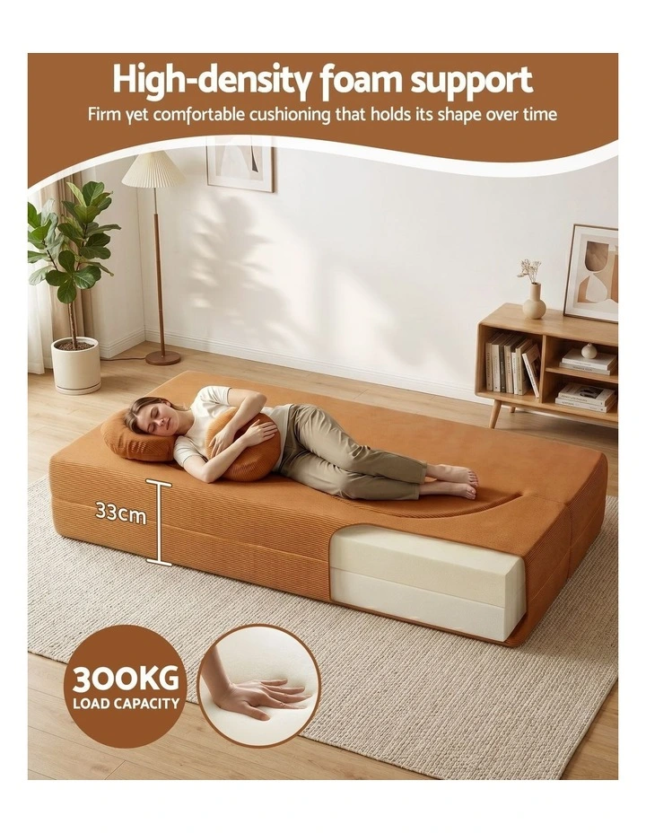 Artiss Folding Sofa Bed Floor Couch 2-in-1 Convertible Futon Loveseat Orange image 5