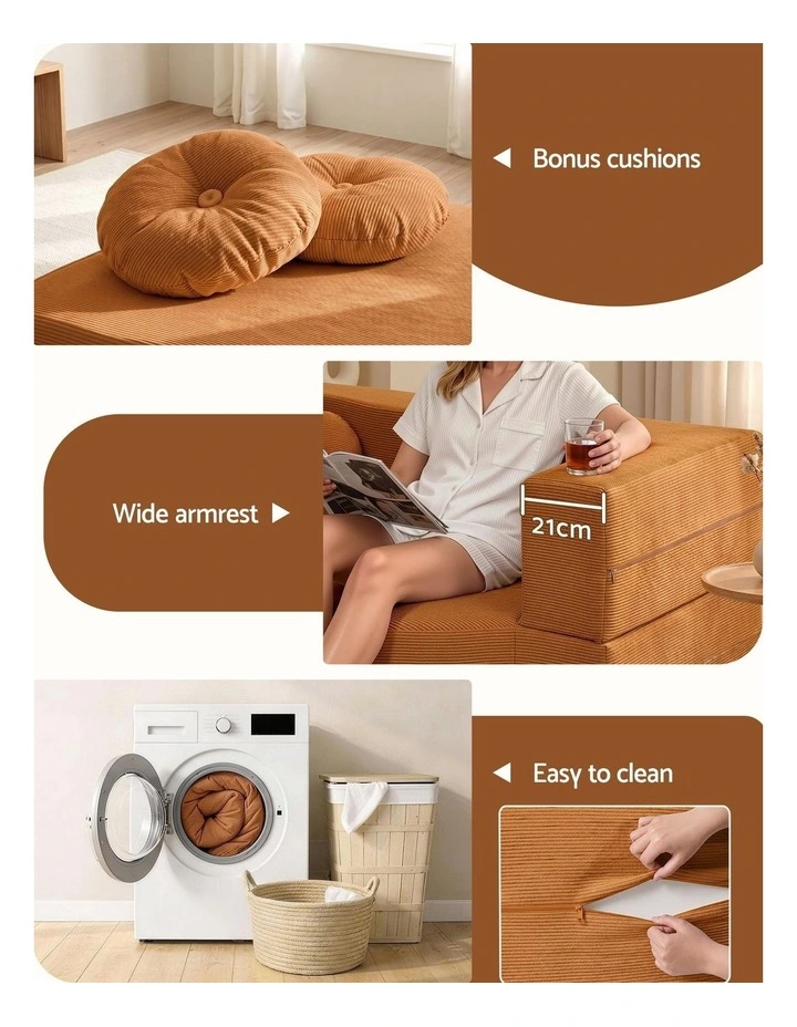 Artiss Folding Sofa Bed Floor Couch 2-in-1 Convertible Futon Loveseat Orange image 6