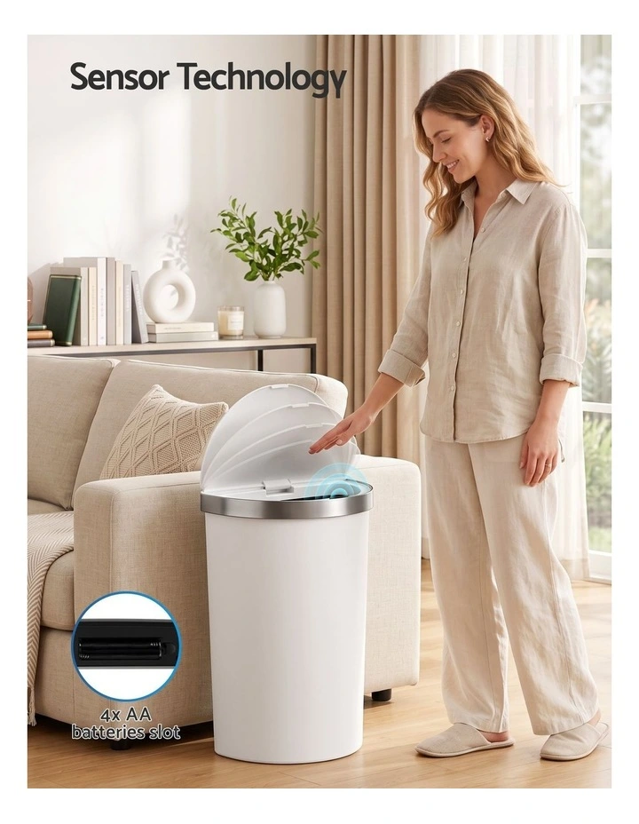 Devanti 50L Motion Sensor Bins Trash Can Kitchen Smart Rubbish Bin D-shape design White image 4