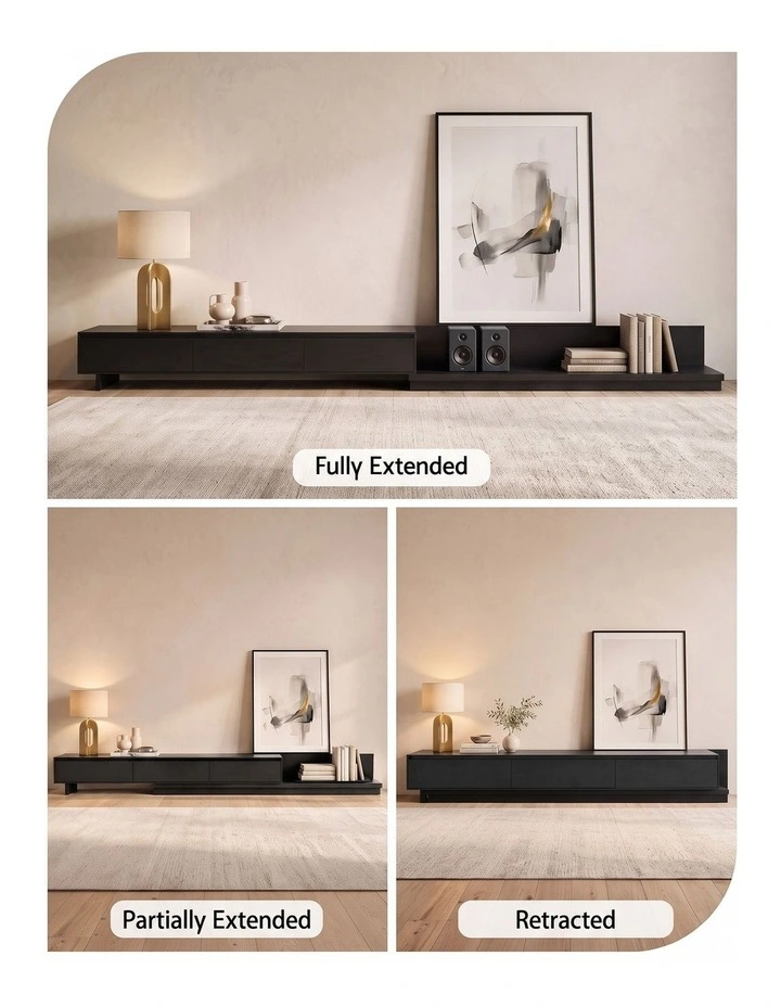 Artiss Extendable TV Unit 200CM 3 Storage Drawers Dark Walnut & Black image 4