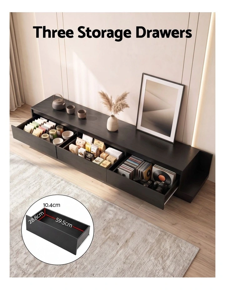 Artiss Extendable TV Unit 200CM 3 Storage Drawers Dark Walnut & Black image 5