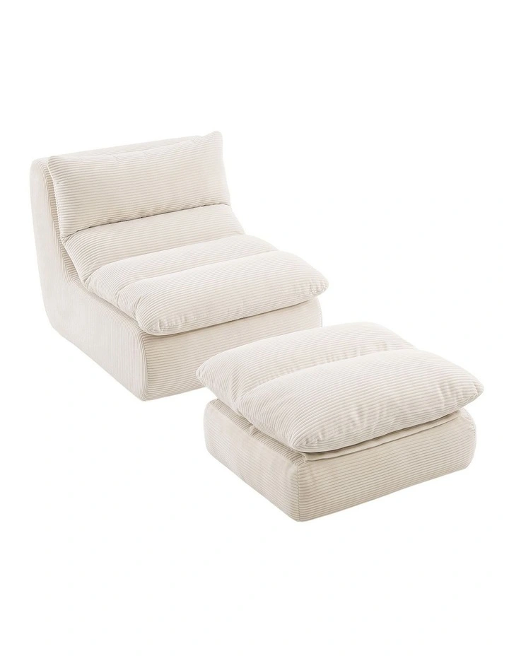 Artiss Lounge Chair Ottoman Single Sofa Couch Boneless Corduroy Chaise Footrest image 1