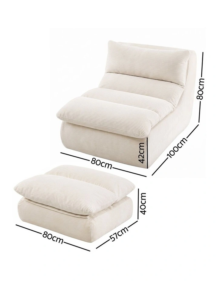 Artiss Lounge Chair Ottoman Single Sofa Couch Boneless Corduroy Chaise Footrest image 2