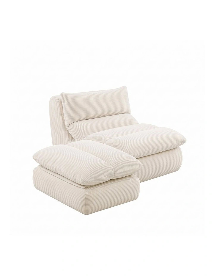 Artiss Lounge Chair Ottoman Single Sofa Couch Boneless Corduroy Chaise Footrest image 3