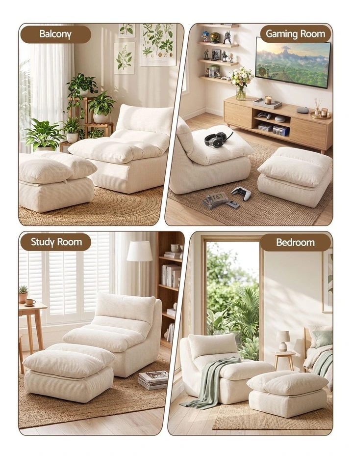 Artiss Lounge Chair Ottoman Single Sofa Couch Boneless Corduroy Chaise Footrest image 4