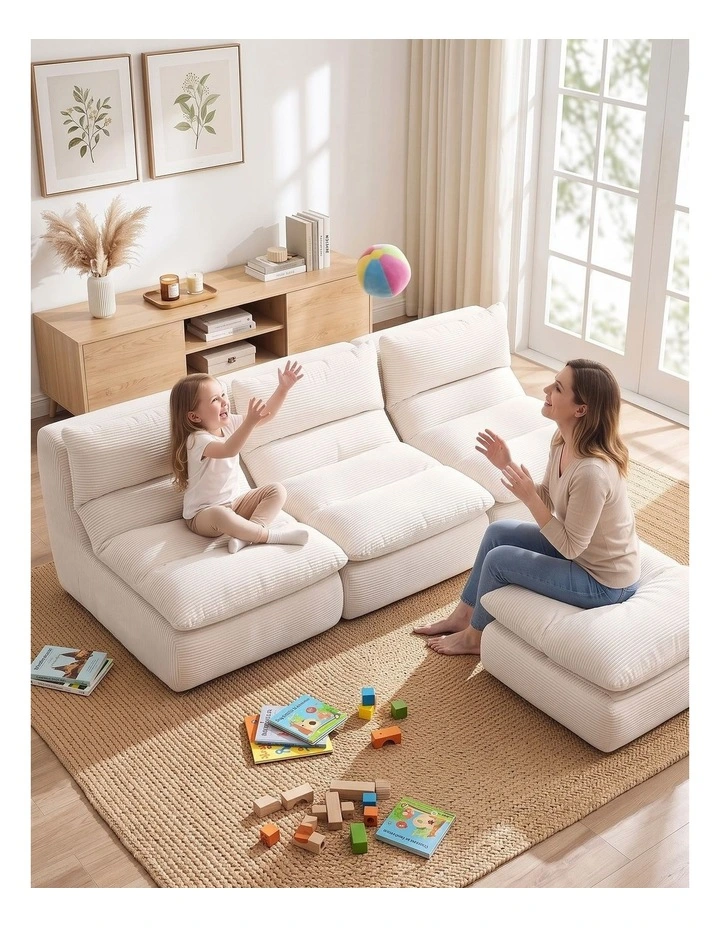 Artiss Lounge Chair Ottoman Single Sofa Couch Boneless Corduroy Chaise Footrest image 6