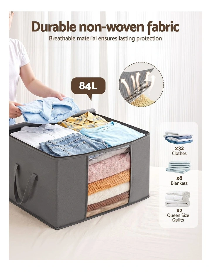 Artiss Blanket Storage Bags Box X4 Clothes Quilt Container 84L Organiser Grey image 4