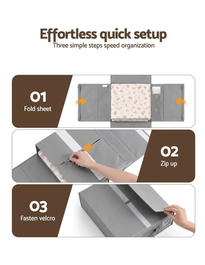 Artiss Bed Sheet Organisers Box Set 8Pcs Storage King Size Bedding Foldable Grey image 6