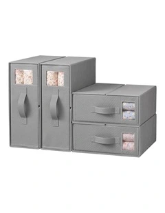 Artiss Bed Sheet Organisers Box Set 4Pcs Storage King Size Bedding Foldable Grey