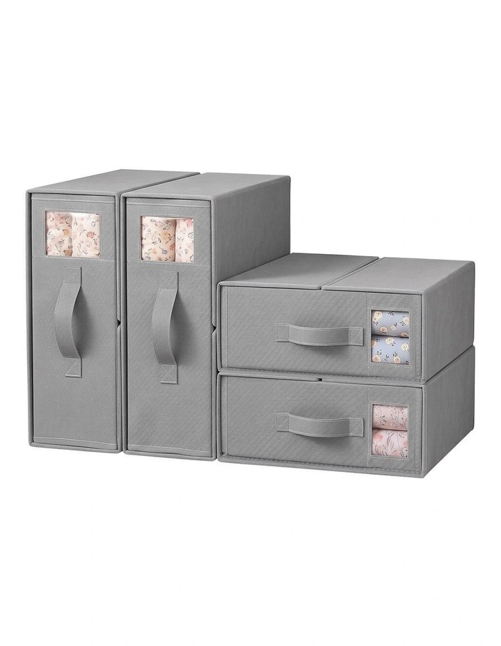 Artiss Bed Sheet Organisers Box Set 4Pcs Storage King Size Bedding Foldable Grey image 1