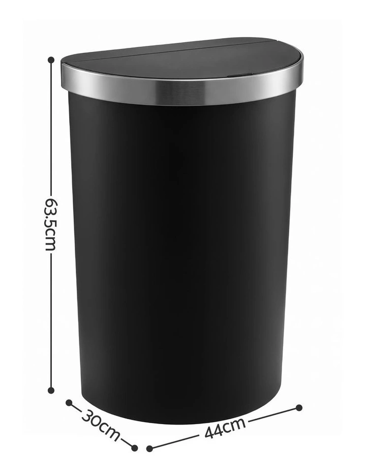 Devanti 50L Sensor Bin D-Shape Trash Can Kitchen Smart Rubbish Bin Black image 2