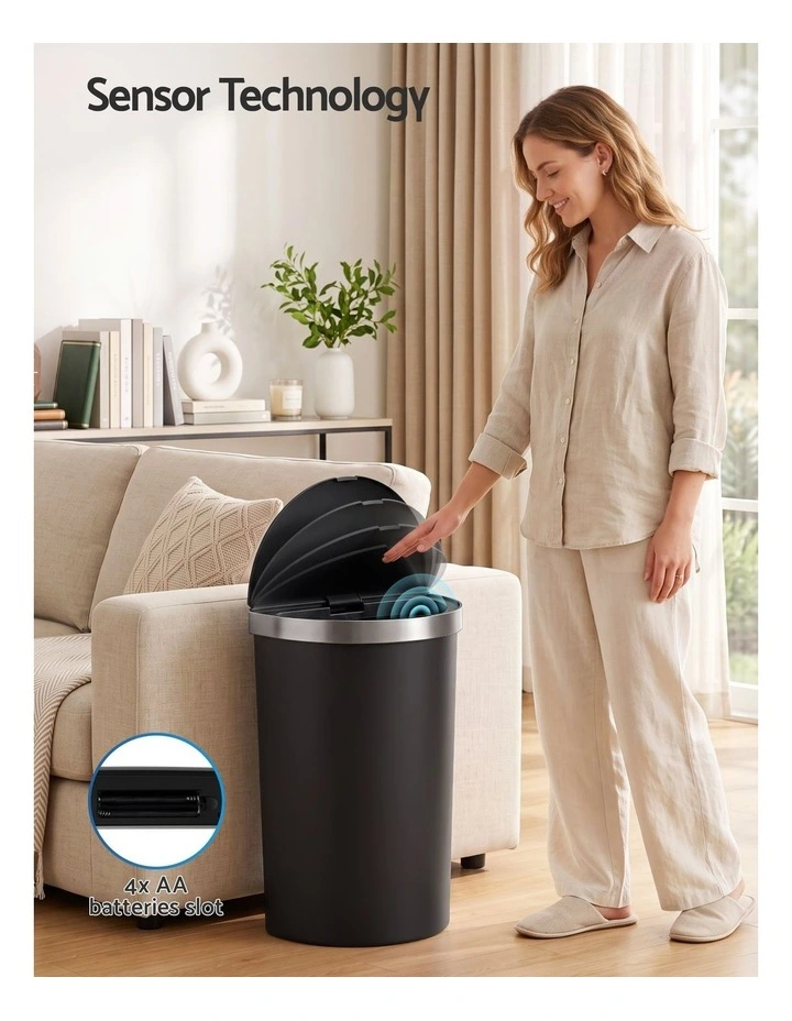 Devanti 50L Sensor Bin D-Shape Trash Can Kitchen Smart Rubbish Bin Black image 4